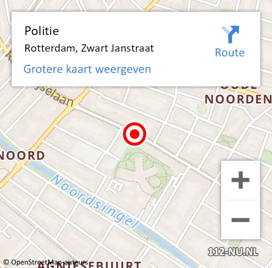 Locatie op kaart van de 112 melding: Politie Rotterdam, Zwart Janstraat op 27 november 2019 02:21