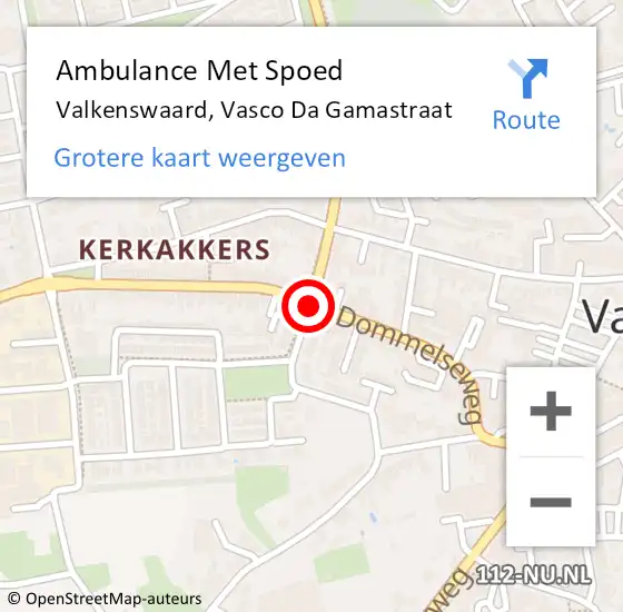 Locatie op kaart van de 112 melding: Ambulance Met Spoed Naar Valkenswaard, Vasco Da Gamastraat op 27 november 2019 08:04