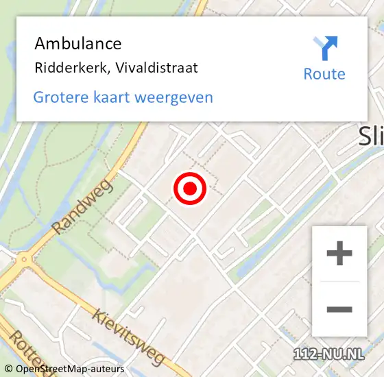 Locatie op kaart van de 112 melding: Ambulance Ridderkerk, Vivaldistraat op 27 november 2019 12:27