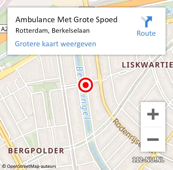 Locatie op kaart van de 112 melding: Ambulance Met Grote Spoed Naar Rotterdam, Berkelselaan op 27 november 2019 12:33