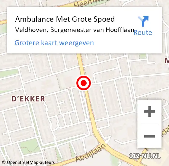 Locatie op kaart van de 112 melding: Ambulance Met Grote Spoed Naar Veldhoven, Burgemeester van Hoofflaan op 27 november 2019 13:52