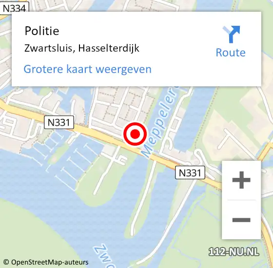 Locatie op kaart van de 112 melding: Politie Zwartsluis, Hasselterdijk op 27 november 2019 22:58