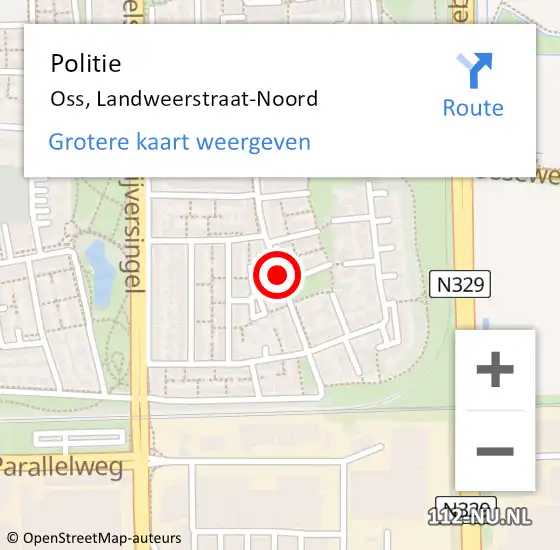 Locatie op kaart van de 112 melding: Politie Oss, Landweerstraat-Noord op 28 november 2019 02:30