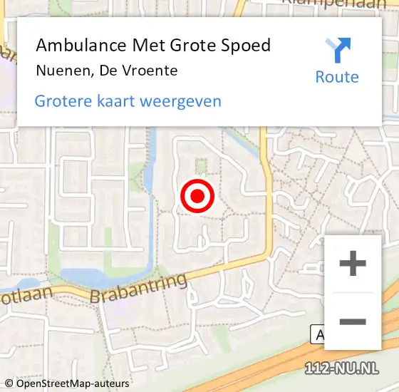 Locatie op kaart van de 112 melding: Ambulance Met Grote Spoed Naar Nuenen, De Vroente op 28 november 2019 03:01