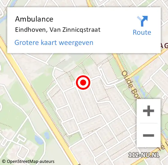 Locatie op kaart van de 112 melding: Ambulance Eindhoven, Van Zinnicqstraat op 28 november 2019 20:52