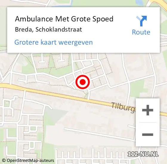 Locatie op kaart van de 112 melding: Ambulance Met Grote Spoed Naar Breda, Schoklandstraat op 29 november 2019 01:35