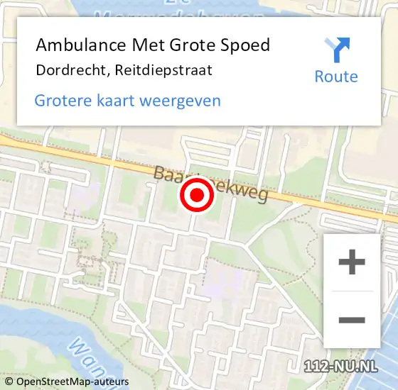 Locatie op kaart van de 112 melding: Ambulance Met Grote Spoed Naar Dordrecht, Reitdiepstraat op 29 november 2019 04:59