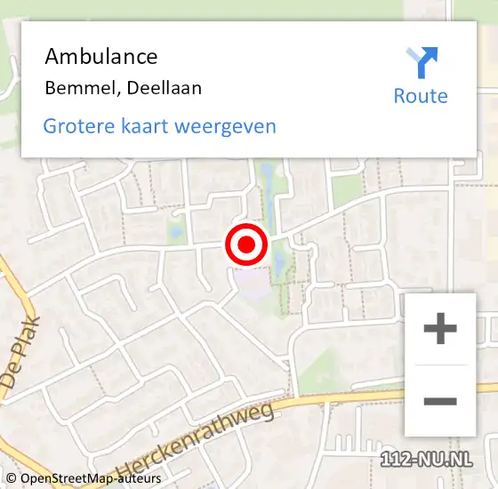 Locatie op kaart van de 112 melding: Ambulance Bemmel, Deellaan op 29 november 2019 10:48