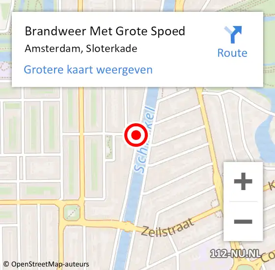 Locatie op kaart van de 112 melding: Brandweer Met Grote Spoed Naar Amsterdam, Sloterkade op 29 november 2019 11:54