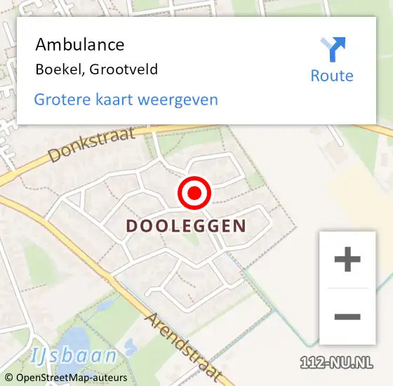 Locatie op kaart van de 112 melding: Ambulance Boekel, Grootveld op 29 november 2019 12:47