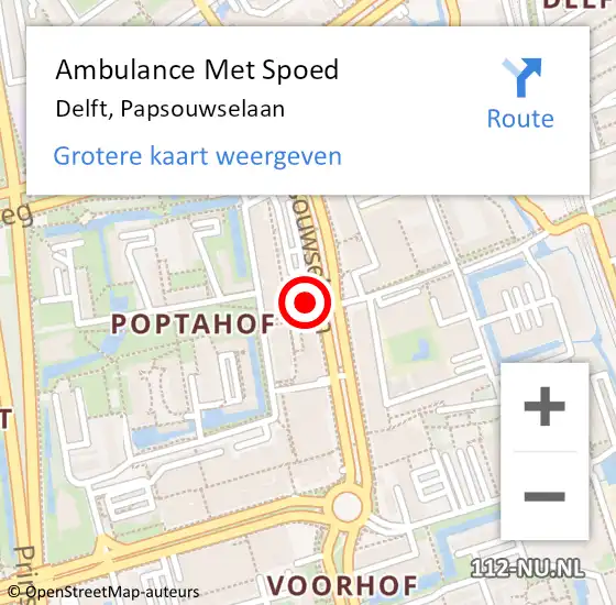 Locatie op kaart van de 112 melding: Ambulance Met Spoed Naar Delft, Papsouwselaan op 29 november 2019 16:18