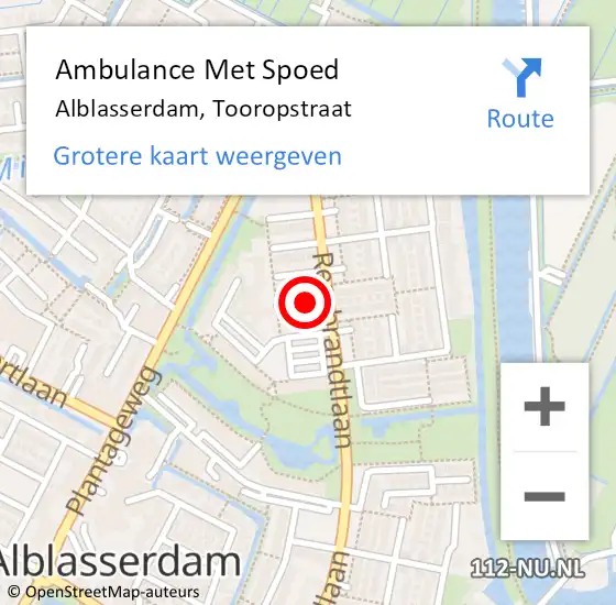 Locatie op kaart van de 112 melding: Ambulance Met Spoed Naar Alblasserdam, Tooropstraat op 29 november 2019 18:59