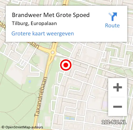 Locatie op kaart van de 112 melding: Brandweer Met Grote Spoed Naar Tilburg, Europalaan op 29 november 2019 23:17