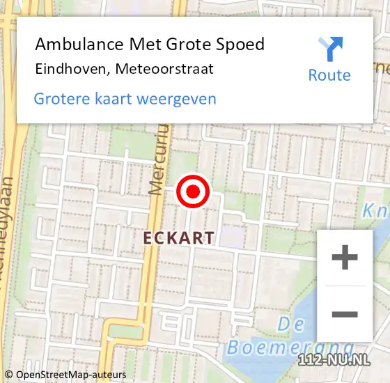 Locatie op kaart van de 112 melding: Ambulance Met Grote Spoed Naar Eindhoven, Meteoorstraat op 30 november 2019 01:43