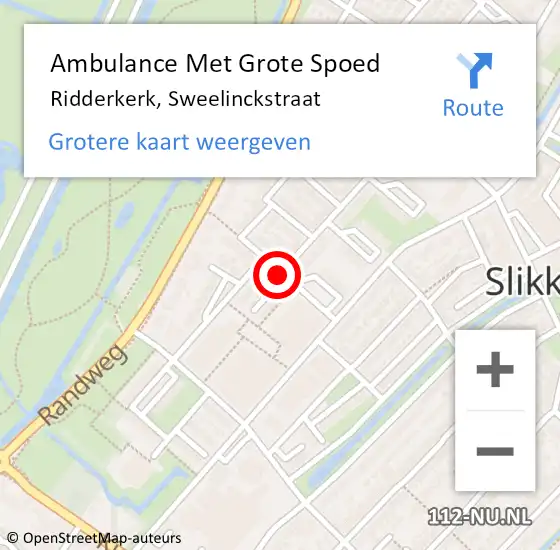 Locatie op kaart van de 112 melding: Ambulance Met Grote Spoed Naar Ridderkerk, Sweelinckstraat op 30 november 2019 04:53