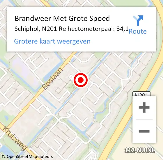 Locatie op kaart van de 112 melding: Brandweer Met Grote Spoed Naar Schiphol, N201 Re hectometerpaal: 34,1 op 30 november 2019 07:04