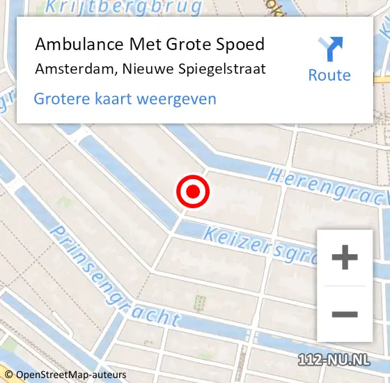 Locatie op kaart van de 112 melding: Ambulance Met Grote Spoed Naar Amsterdam, Nieuwe Spiegelstraat op 30 november 2019 11:07