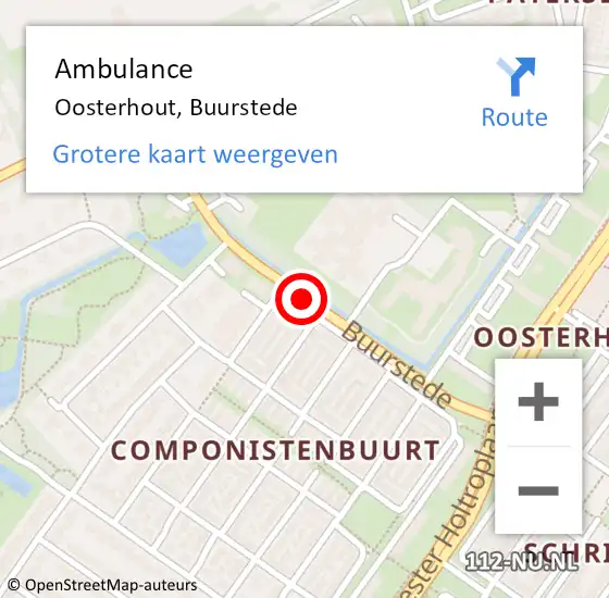Locatie op kaart van de 112 melding: Ambulance Oosterhout, Buurstede op 30 november 2019 14:55