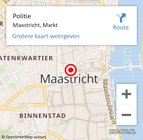 Locatie op kaart van de 112 melding: Politie Maastricht, Markt op 1 december 2019 06:26