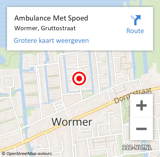 Locatie op kaart van de 112 melding: Ambulance Met Spoed Naar Wormer, Gruttostraat op 1 december 2019 11:43