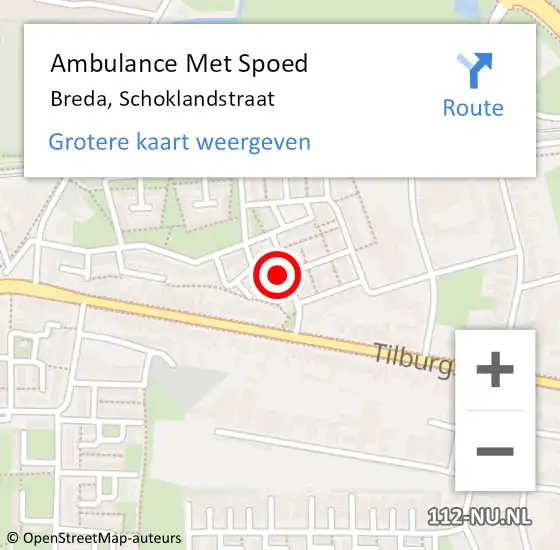 Locatie op kaart van de 112 melding: Ambulance Met Spoed Naar Breda, Schoklandstraat op 1 december 2019 23:18