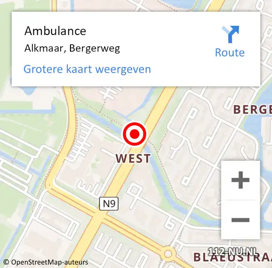 Locatie op kaart van de 112 melding: Ambulance Alkmaar, Bergerweg op 2 december 2019 05:52
