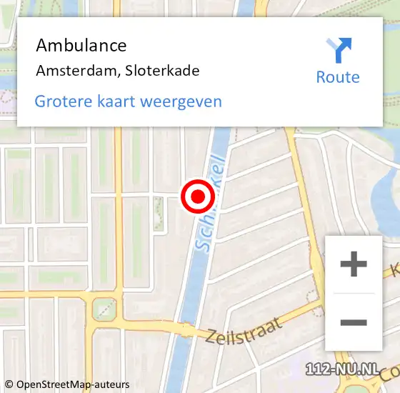 Locatie op kaart van de 112 melding: Ambulance Amsterdam, Sloterkade op 2 december 2019 11:08
