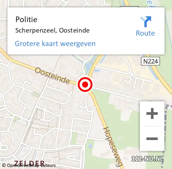 Locatie op kaart van de 112 melding: Politie Scherpenzeel, Oosteinde op 2 december 2019 13:59
