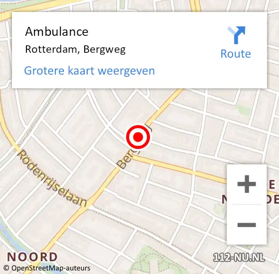 Locatie op kaart van de 112 melding: Ambulance Rotterdam, Bergweg op 2 december 2019 14:19