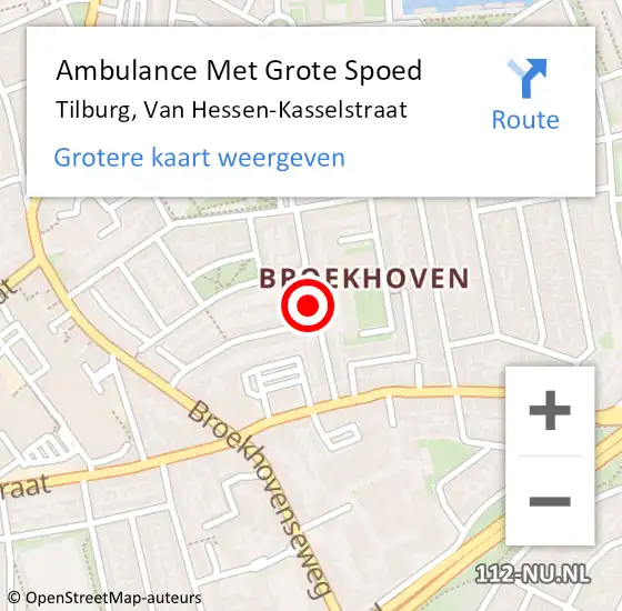 Locatie op kaart van de 112 melding: Ambulance Met Grote Spoed Naar Tilburg, Van Hessen-Kasselstraat op 2 december 2019 14:29