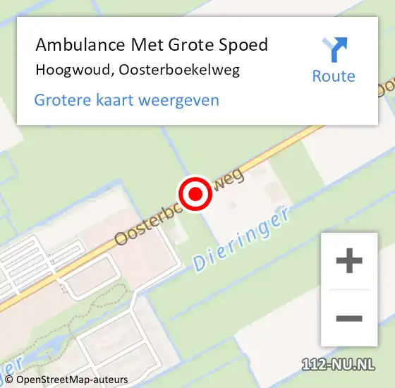 Locatie op kaart van de 112 melding: Ambulance Met Grote Spoed Naar Hoogwoud, Oosterboekelweg op 2 december 2019 16:41