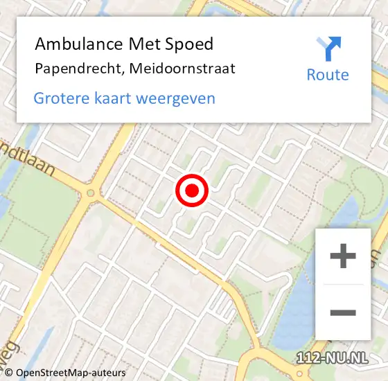 Locatie op kaart van de 112 melding: Ambulance Met Spoed Naar Papendrecht, Meidoornstraat op 2 december 2019 20:54
