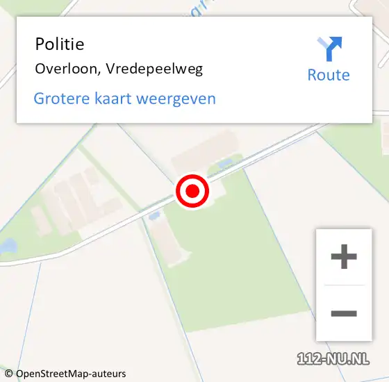 Locatie op kaart van de 112 melding: Politie Overloon, Vredepeelweg op 2 december 2019 21:05