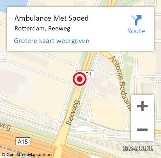 Locatie op kaart van de 112 melding: Ambulance Met Spoed Naar Rotterdam, Reeweg op 2 december 2019 21:44