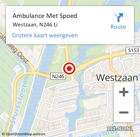 Locatie op kaart van de 112 melding: Ambulance Met Spoed Naar Westzaan, N246 Li op 3 december 2019 06:59