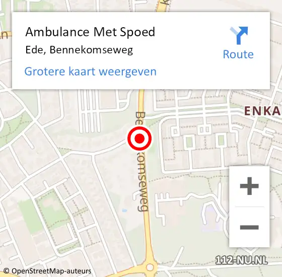 Locatie op kaart van de 112 melding: Ambulance Met Spoed Naar Ede, Bennekomseweg op 3 december 2019 08:35