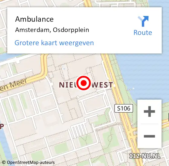 Locatie op kaart van de 112 melding: Ambulance Amsterdam, Osdorpplein op 3 december 2019 09:01