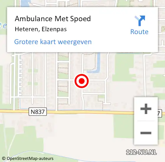 Locatie op kaart van de 112 melding: Ambulance Met Spoed Naar Heteren, Elzenpas op 3 december 2019 09:45