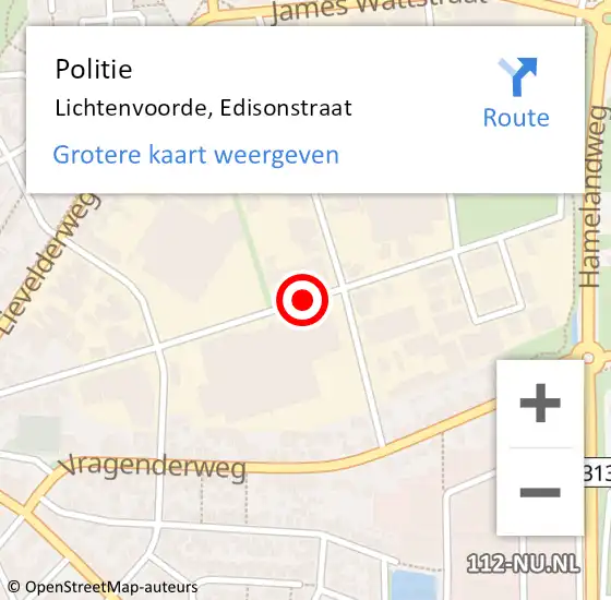 Locatie op kaart van de 112 melding: Politie Lichtenvoorde, Edisonstraat op 3 december 2019 13:17