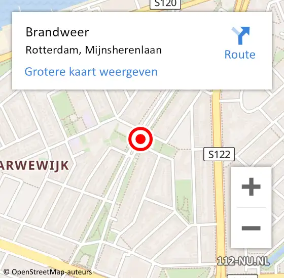 Locatie op kaart van de 112 melding: Brandweer Rotterdam, Mijnsherenlaan op 3 december 2019 13:31