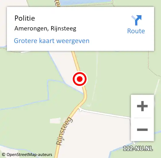 Locatie op kaart van de 112 melding: Politie Amerongen, Rijnsteeg op 3 december 2019 14:00