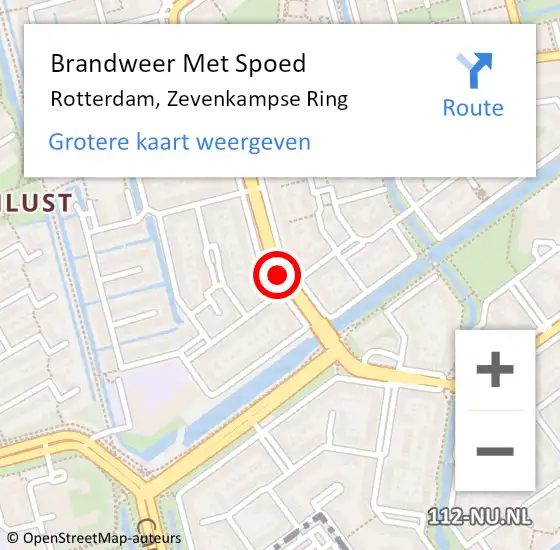 Locatie op kaart van de 112 melding: Brandweer Met Spoed Naar Rotterdam, Zevenkampse Ring op 3 december 2019 15:03