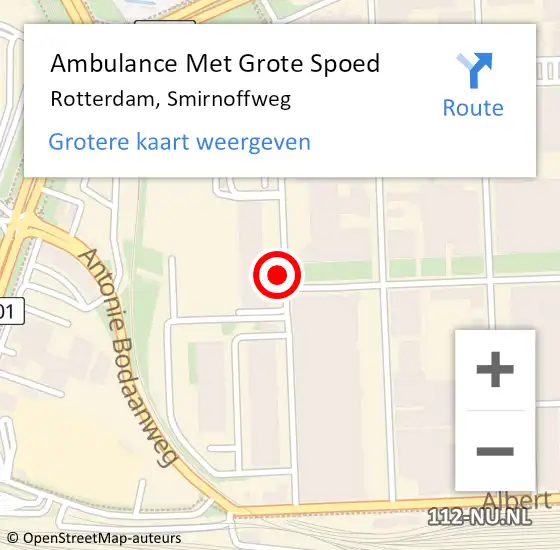 Locatie op kaart van de 112 melding: Ambulance Met Grote Spoed Naar Rotterdam, Smirnoffweg op 3 december 2019 16:38