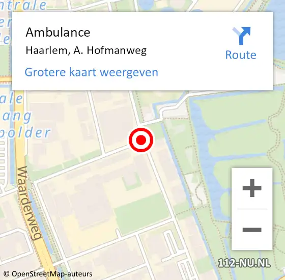 Locatie op kaart van de 112 melding: Ambulance Haarlem, A. Hofmanweg op 3 december 2019 19:07