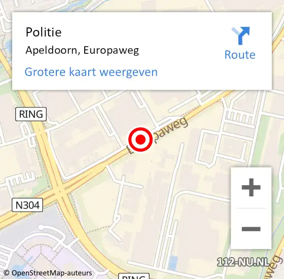 Locatie op kaart van de 112 melding: Politie Apeldoorn, Europaweg op 4 december 2019 08:25