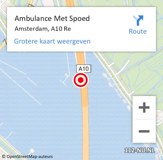 Locatie op kaart van de 112 melding: Ambulance Met Spoed Naar Amsterdam, A10 Re op 4 december 2019 08:37