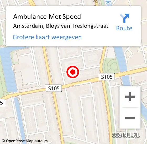 Locatie op kaart van de 112 melding: Ambulance Met Spoed Naar Amsterdam, Bloys van Treslongstraat op 4 december 2019 20:25