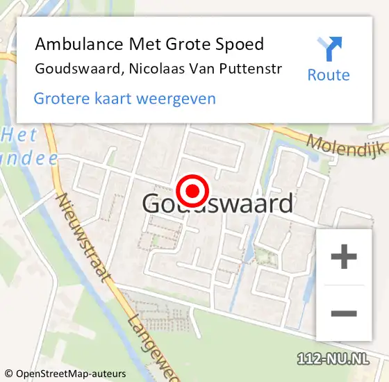 Locatie op kaart van de 112 melding: Ambulance Met Grote Spoed Naar Goudswaard, Nicolaas Van Puttenstr op 5 december 2019 08:50