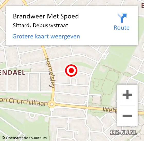 Locatie op kaart van de 112 melding: Brandweer Met Spoed Naar Sittard, Debussystraat op 5 december 2019 11:21