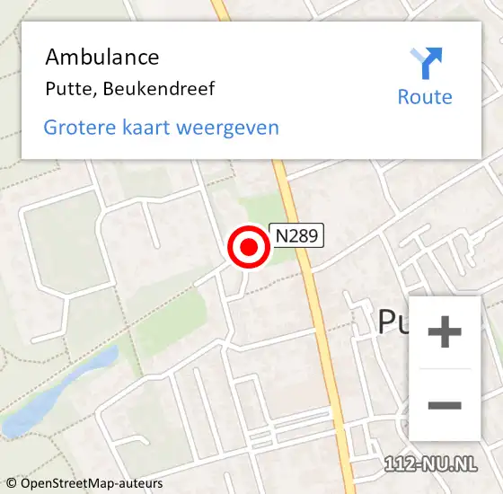 Locatie op kaart van de 112 melding: Ambulance Putte, Beukendreef op 5 december 2019 16:42